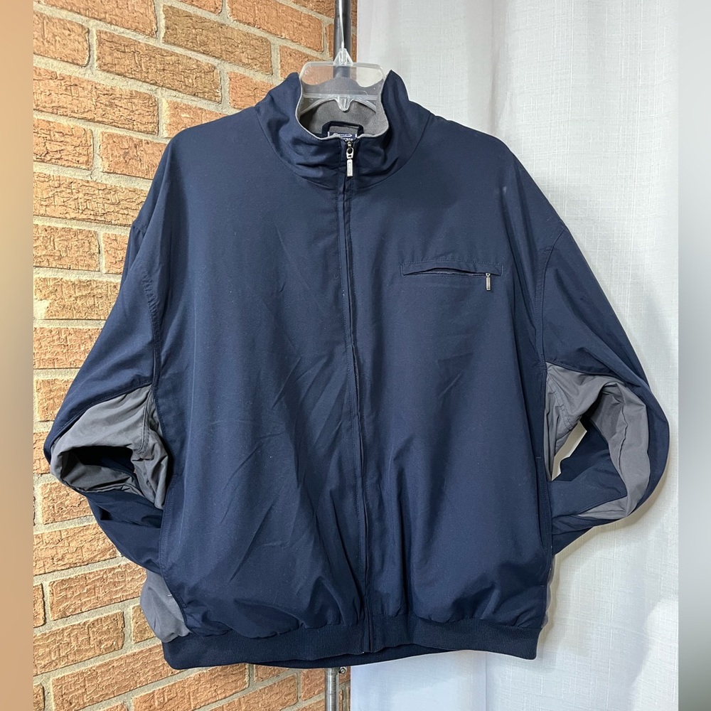 Roundtree & Yorke Sport XL Cotton/Poly Zip Up Windbreaker Black & Grey EUC